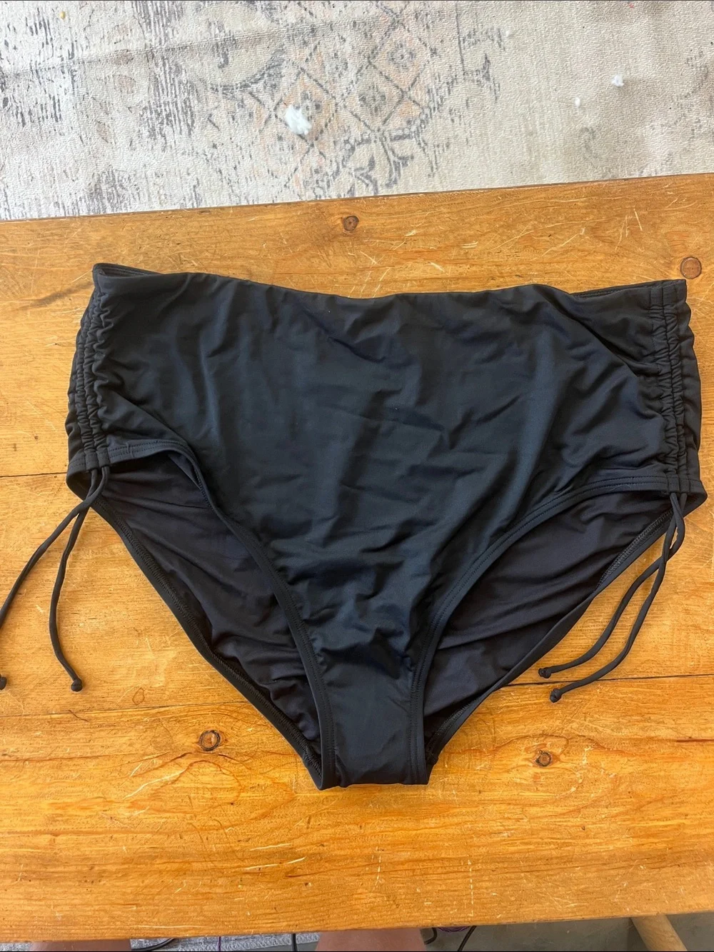 Lands’ End High Waist Black Swim Bottoms with Side Ruching